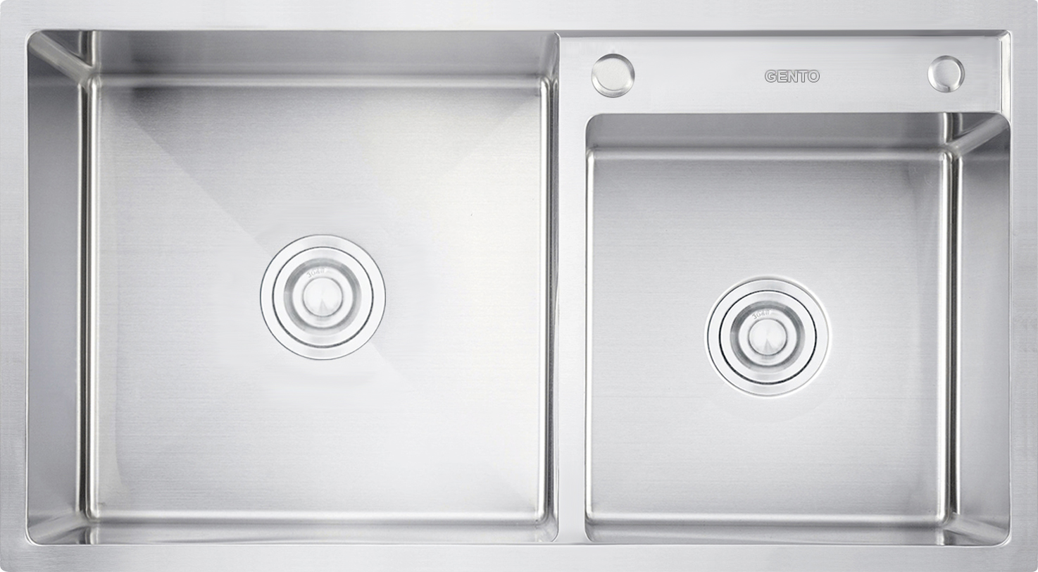 CHẬU RỬA GENTO GT04-8448S | HAI HỐ LỆCH