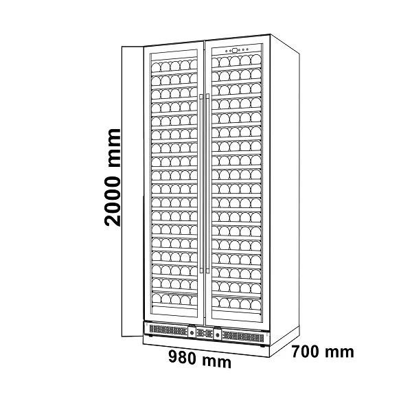 Tổng dung tích 700 lít, 200 ~ 300 chai (lắp đặt âm tủ hoặc độc lập) 
